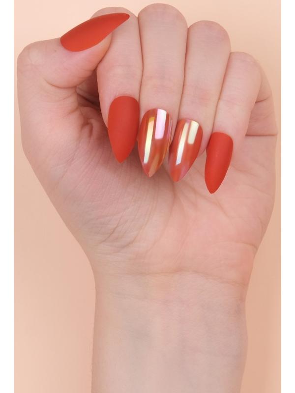 Накладные ногти, 24 шт, с клеевыми пластинами, форма миндаль, матовый/голография, цвет коралловый