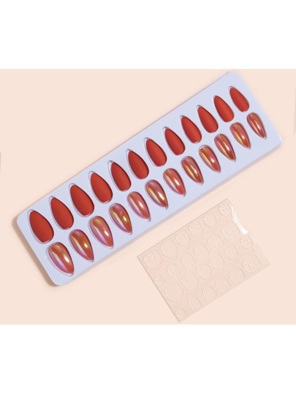 Накладные ногти, 24 шт, с клеевыми пластинами, форма миндаль, матовый/голография, цвет коралловый