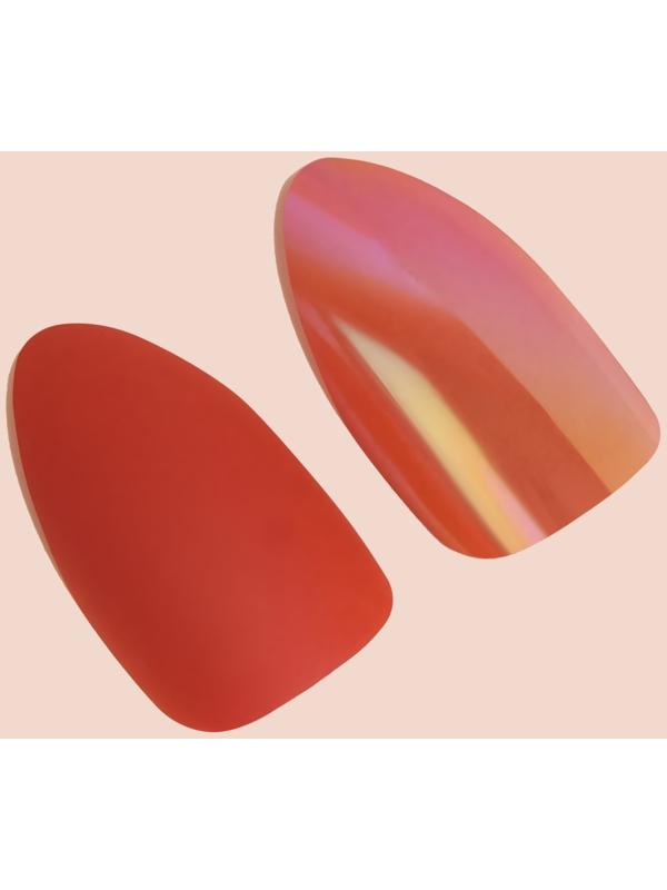 Накладные ногти, 24 шт, с клеевыми пластинами, форма миндаль, матовый/голография, цвет коралловый