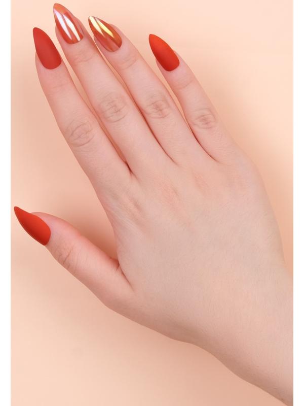 Накладные ногти, 24 шт, с клеевыми пластинами, форма миндаль, матовый/голография, цвет коралловый