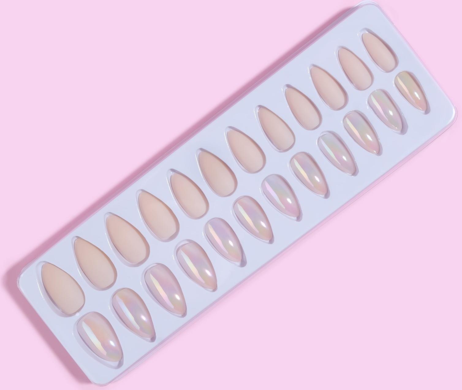 Накладные ногти, 24 шт, с клеевыми пластинами, форма миндаль, матовый/голография, цвет бежевый