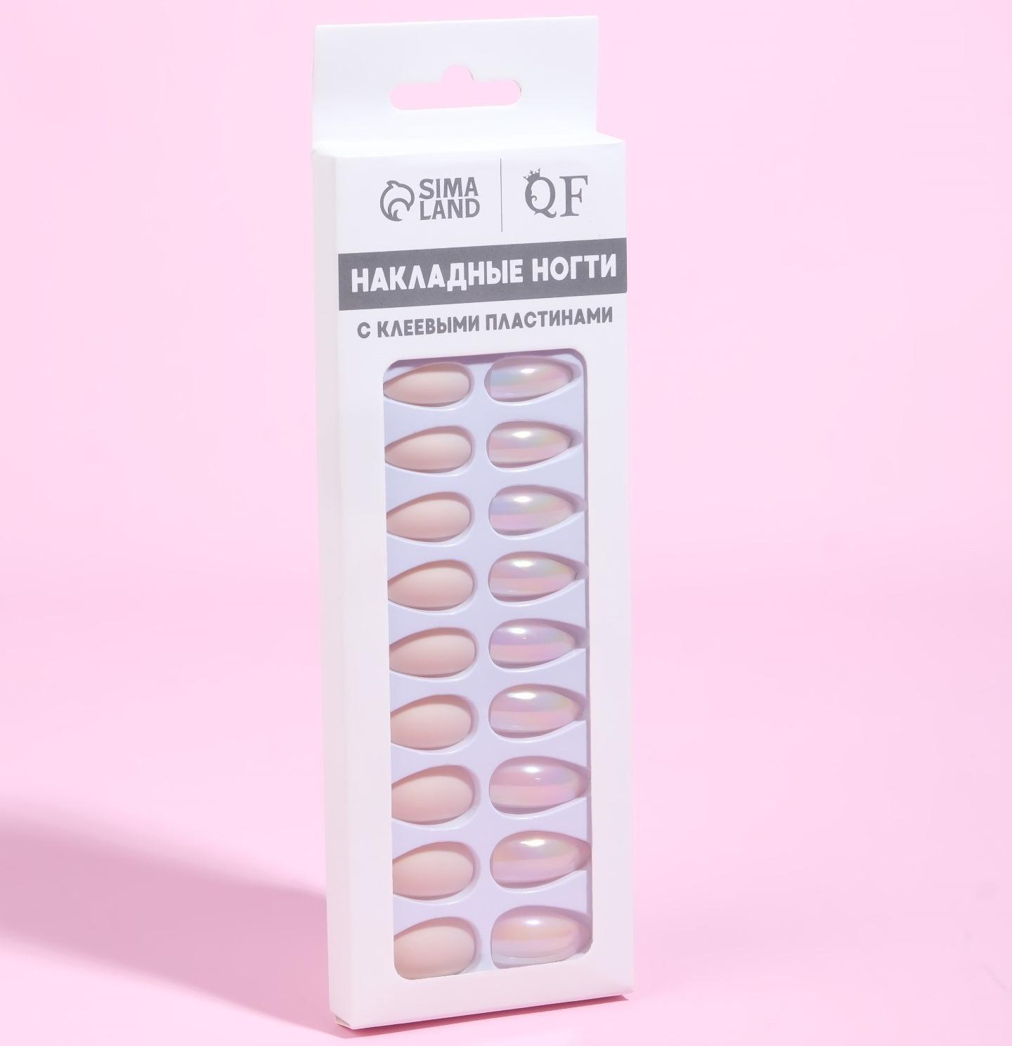 Накладные ногти, 24 шт, с клеевыми пластинами, форма миндаль, матовый/голография, цвет бежевый