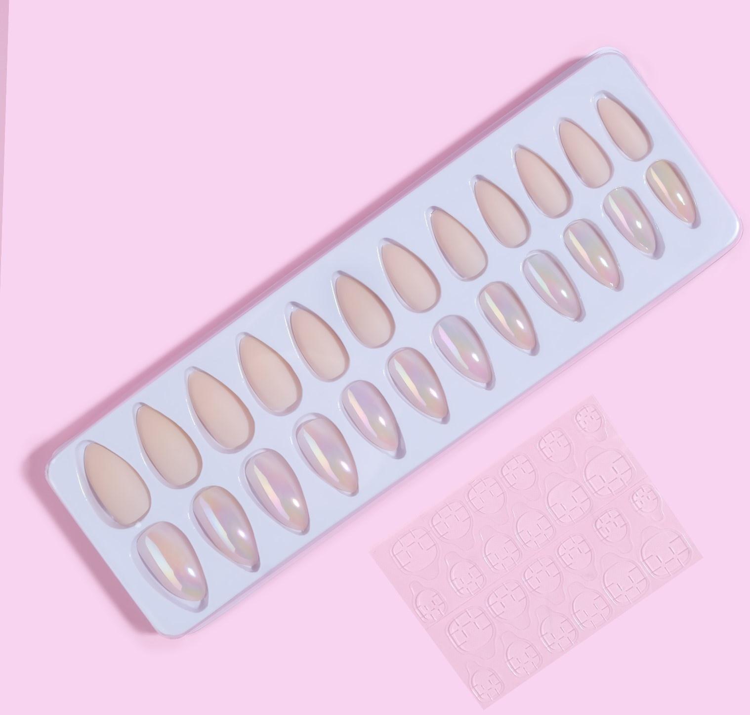 Накладные ногти, 24 шт, с клеевыми пластинами, форма миндаль, матовый/голография, цвет бежевый