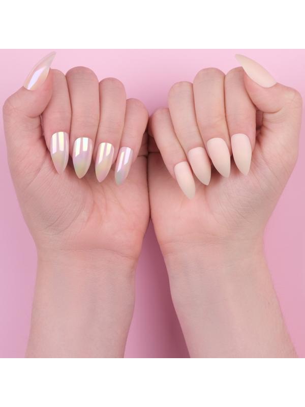 Накладные ногти, 24 шт, с клеевыми пластинами, форма миндаль, матовый/голография, цвет бежевый