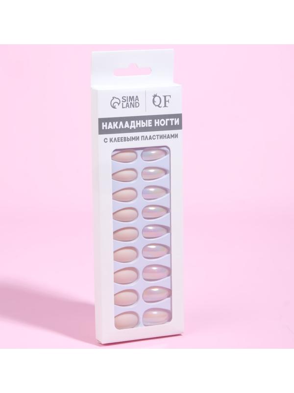 Накладные ногти, 24 шт, с клеевыми пластинами, форма миндаль, матовый/голография, цвет бежевый