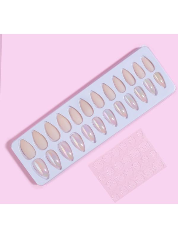 Накладные ногти, 24 шт, с клеевыми пластинами, форма миндаль, матовый/голография, цвет бежевый