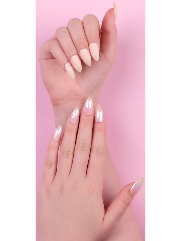 Накладные ногти, 24 шт, с клеевыми пластинами, форма миндаль, матовый/голография, цвет бежевый