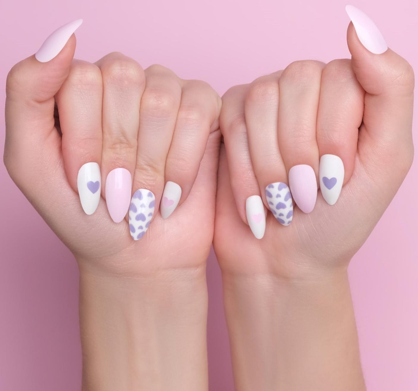 Накладные ногти, 24 шт, с клеевыми пластинами, форма миндаль, цвет белый/розовый/сиреневый