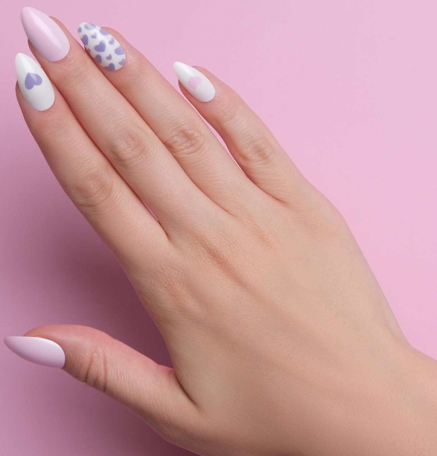 Накладные ногти, 24 шт, с клеевыми пластинами, форма миндаль, цвет белый/розовый/сиреневый