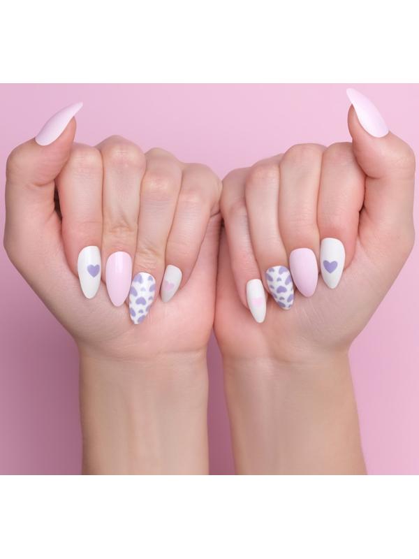Накладные ногти, 24 шт, с клеевыми пластинами, форма миндаль, цвет белый/розовый/сиреневый