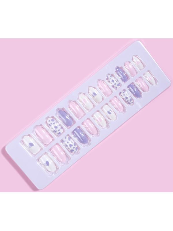 Накладные ногти, 24 шт, с клеевыми пластинами, форма миндаль, цвет белый/розовый/сиреневый