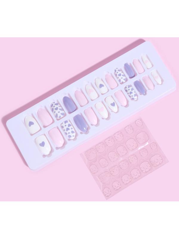Накладные ногти, 24 шт, с клеевыми пластинами, форма миндаль, цвет белый/розовый/сиреневый