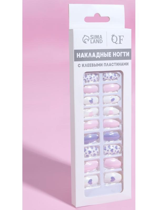 Накладные ногти, 24 шт, с клеевыми пластинами, форма миндаль, цвет белый/розовый/сиреневый