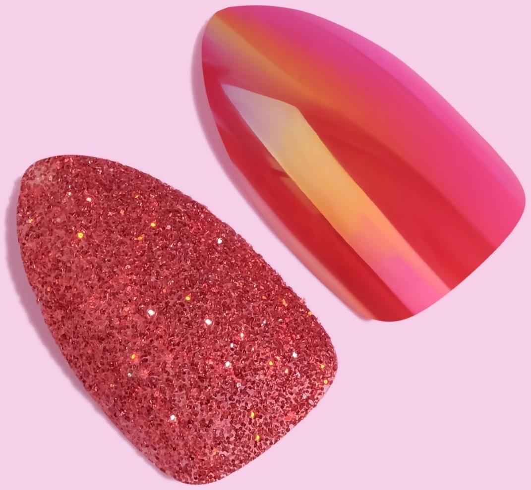 Накладные ногти, 24 шт, с клеевыми пластинами, форма миндаль, блёстки/голография, цвет красный