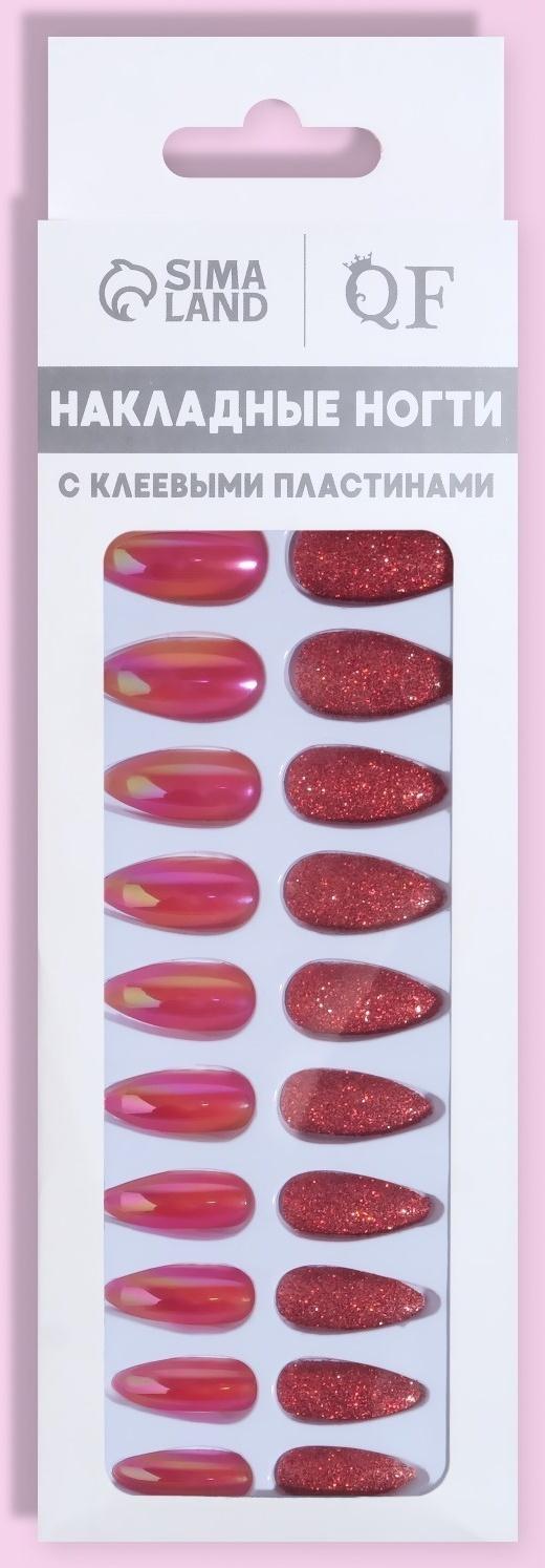 Накладные ногти, 24 шт, с клеевыми пластинами, форма миндаль, блёстки/голография, цвет красный