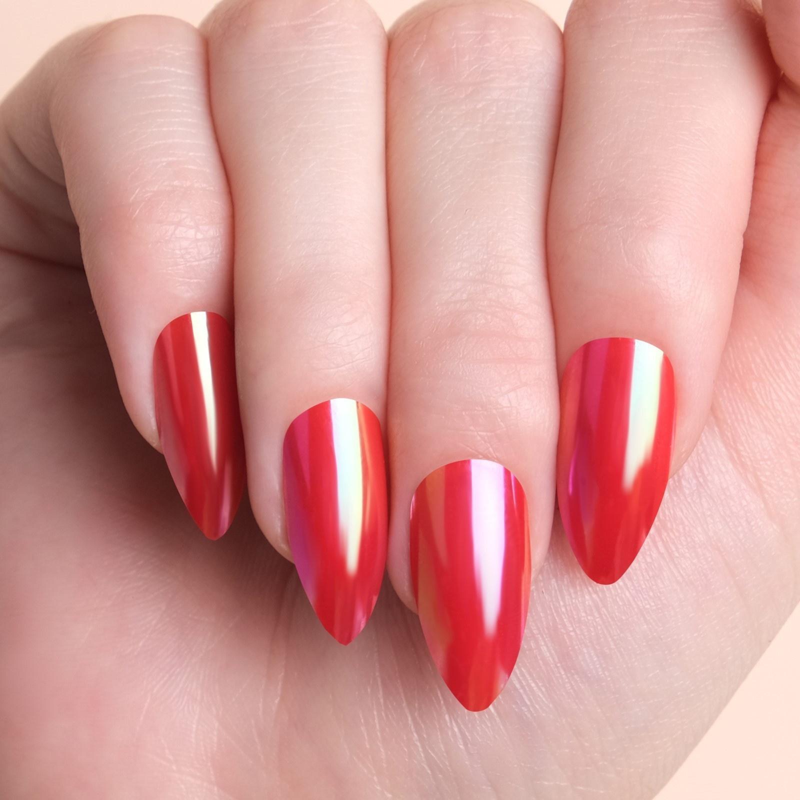 Накладные ногти, 24 шт, с клеевыми пластинами, форма миндаль, блёстки/голография, цвет красный