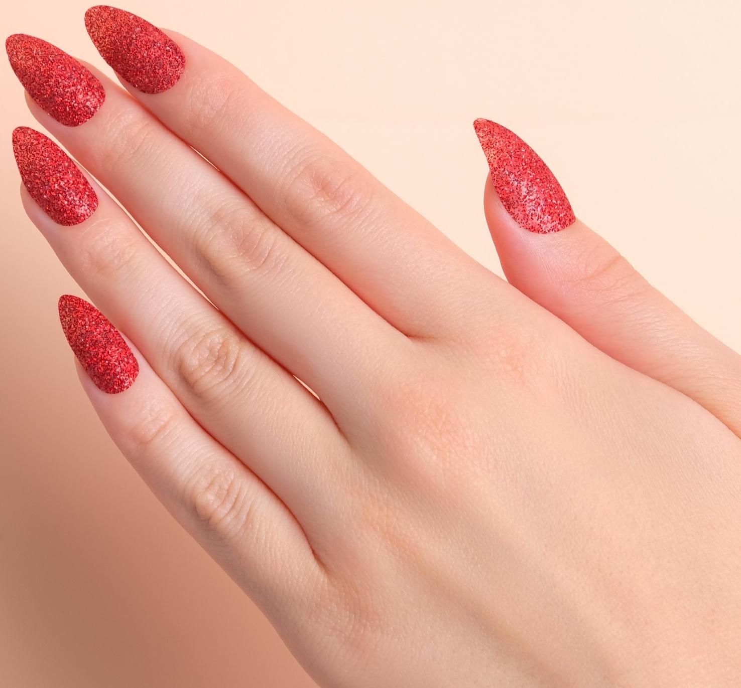 Накладные ногти, 24 шт, с клеевыми пластинами, форма миндаль, блёстки/голография, цвет красный