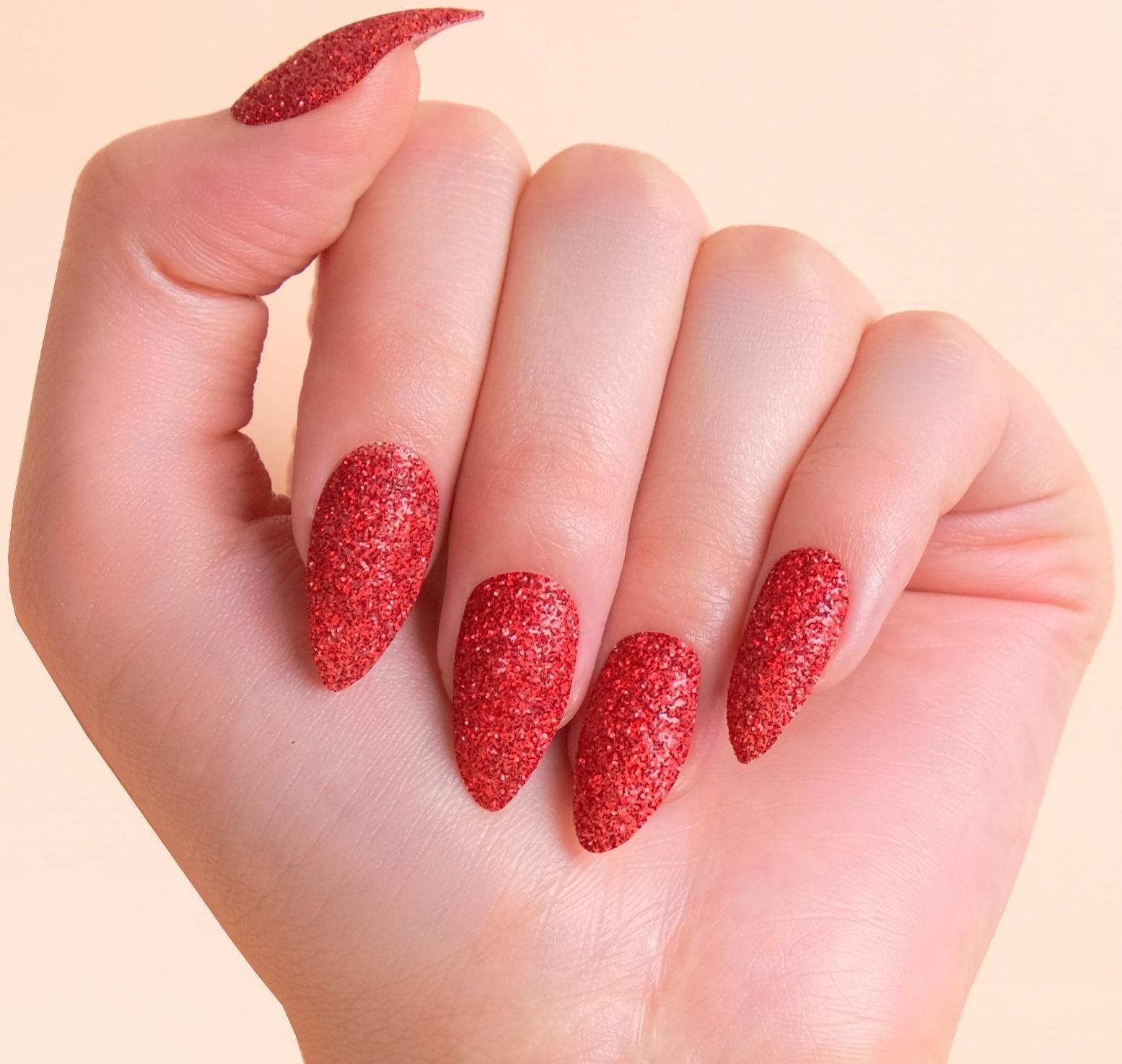 Накладные ногти, 24 шт, с клеевыми пластинами, форма миндаль, блёстки/голография, цвет красный