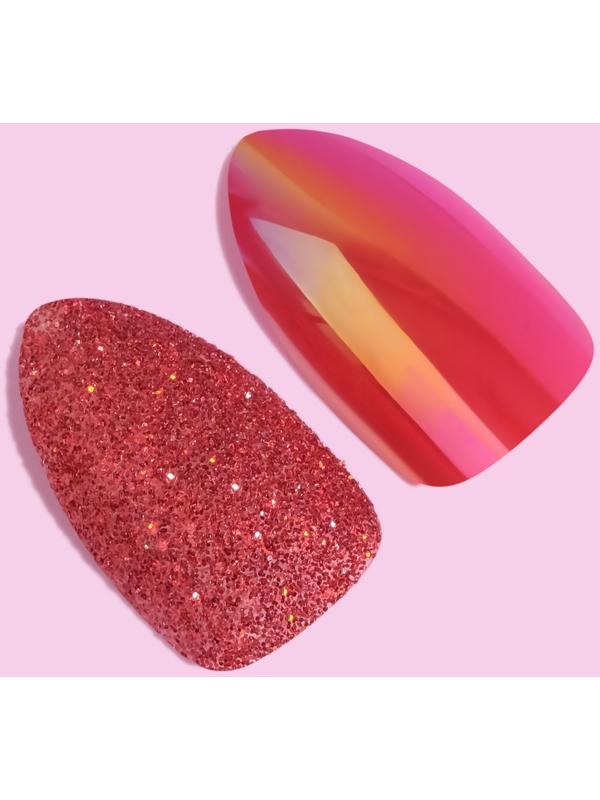 Накладные ногти, 24 шт, с клеевыми пластинами, форма миндаль, блёстки/голография, цвет красный