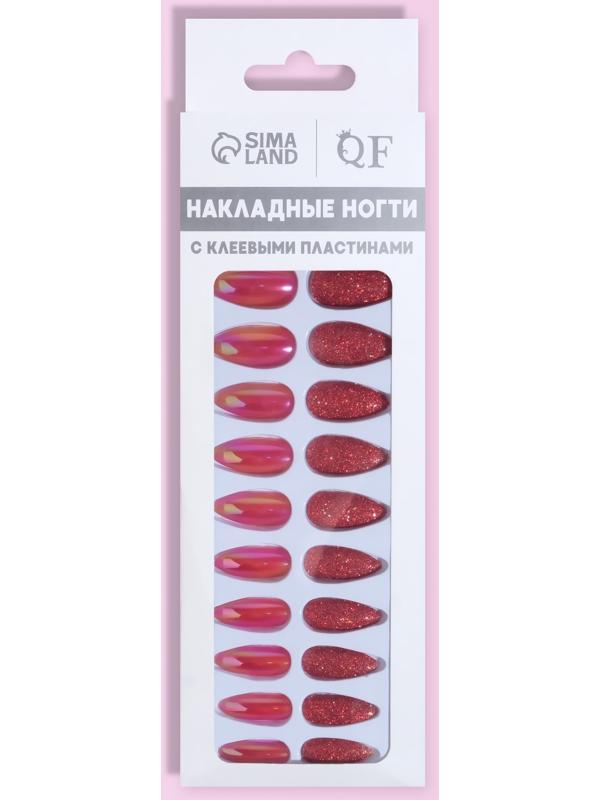 Накладные ногти, 24 шт, с клеевыми пластинами, форма миндаль, блёстки/голография, цвет красный