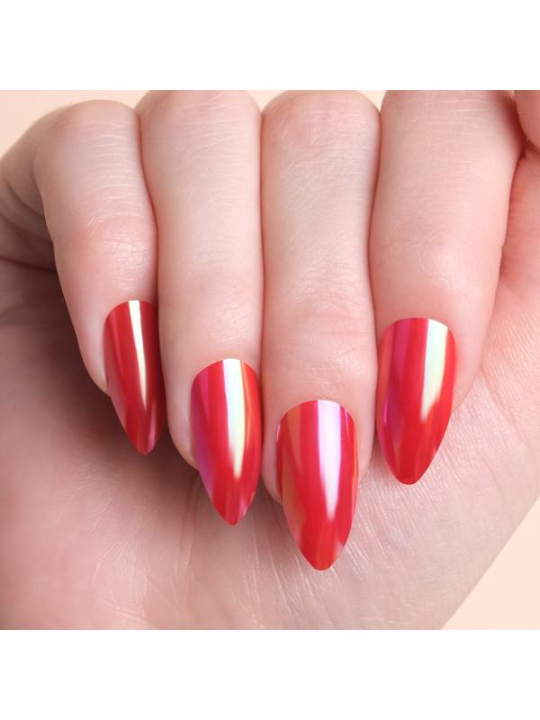 Накладные ногти, 24 шт, с клеевыми пластинами, форма миндаль, блёстки/голография, цвет красный