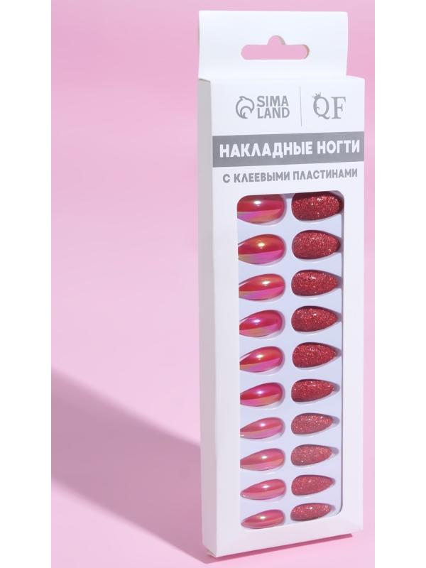Накладные ногти, 24 шт, с клеевыми пластинами, форма миндаль, блёстки/голография, цвет красный