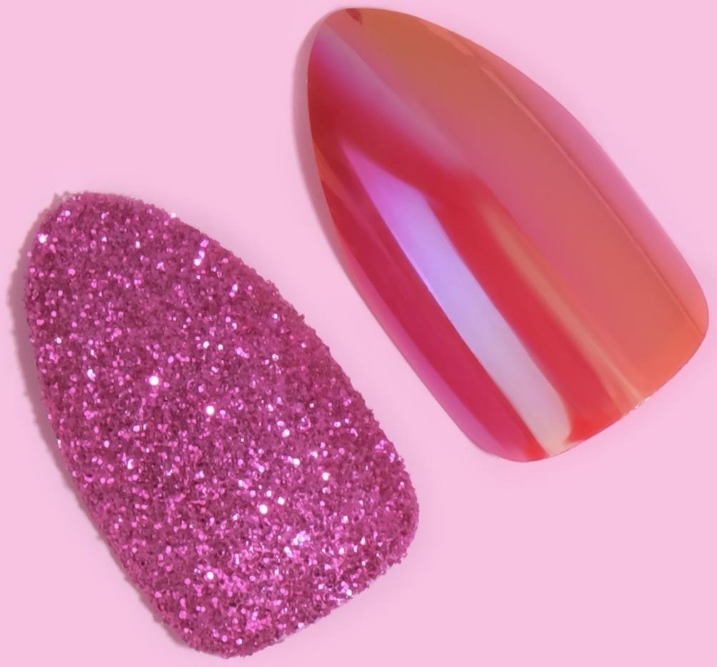 Накладные ногти, 24 шт, с клеевыми пластинами, форма миндаль, блёстки/голография, цвет малиновый