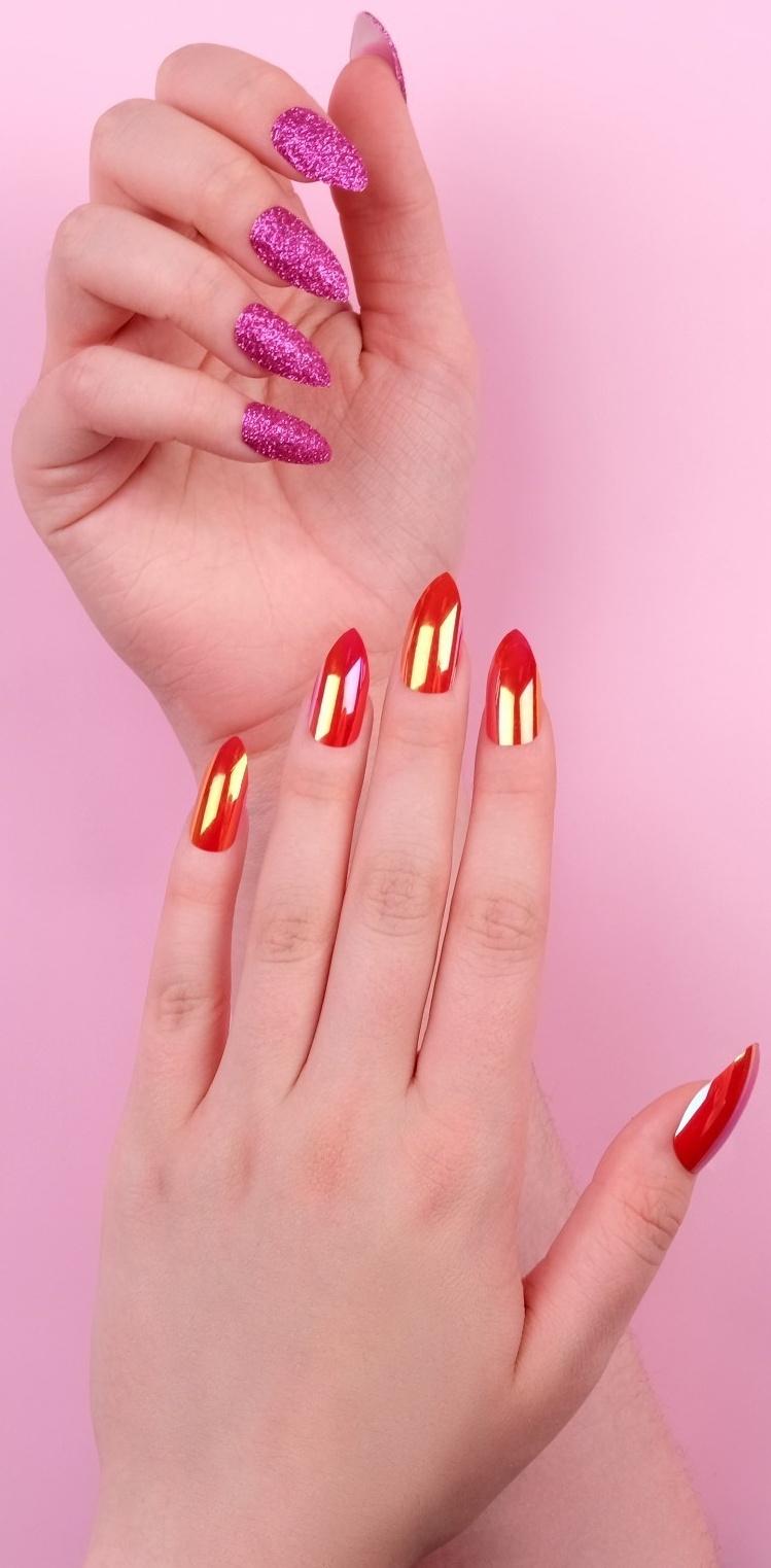 Накладные ногти, 24 шт, с клеевыми пластинами, форма миндаль, блёстки/голография, цвет малиновый