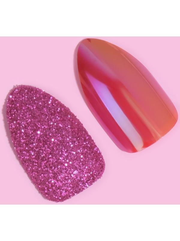 Накладные ногти, 24 шт, с клеевыми пластинами, форма миндаль, блёстки/голография, цвет малиновый