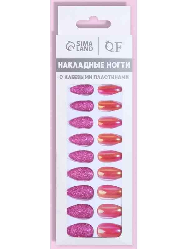 Накладные ногти, 24 шт, с клеевыми пластинами, форма миндаль, блёстки/голография, цвет малиновый