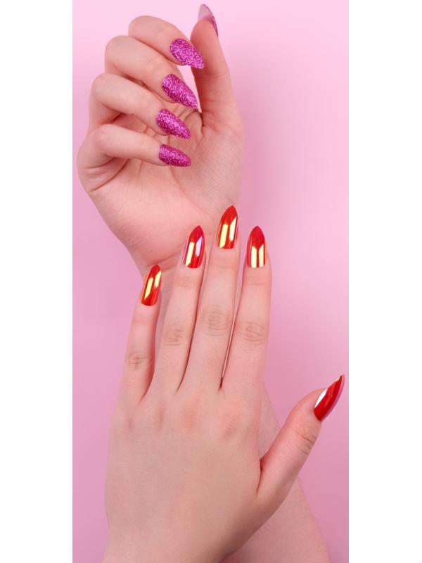 Накладные ногти, 24 шт, с клеевыми пластинами, форма миндаль, блёстки/голография, цвет малиновый