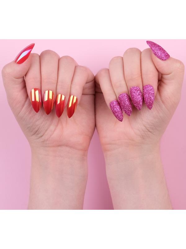 Накладные ногти, 24 шт, с клеевыми пластинами, форма миндаль, блёстки/голография, цвет малиновый