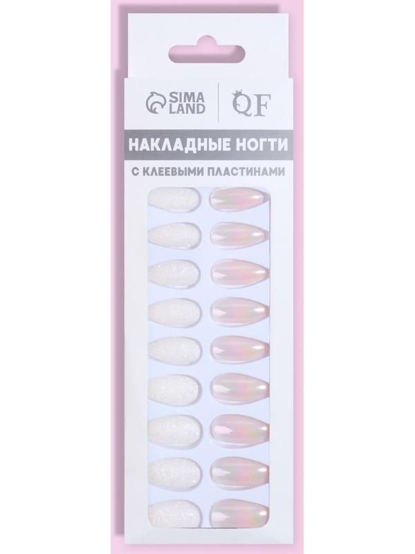 Накладные ногти, 24 шт, с клеевыми пластинами, форма миндаль, блёстки/голография, цвет белый