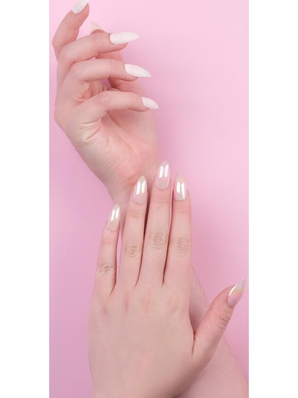 Накладные ногти, 24 шт, с клеевыми пластинами, форма миндаль, блёстки/голография, цвет белый