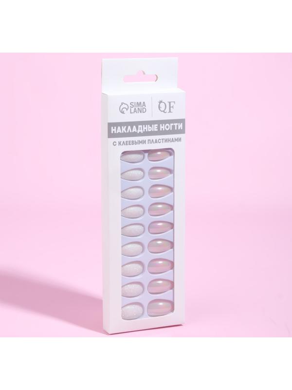 Накладные ногти, 24 шт, с клеевыми пластинами, форма миндаль, блёстки/голография, цвет белый