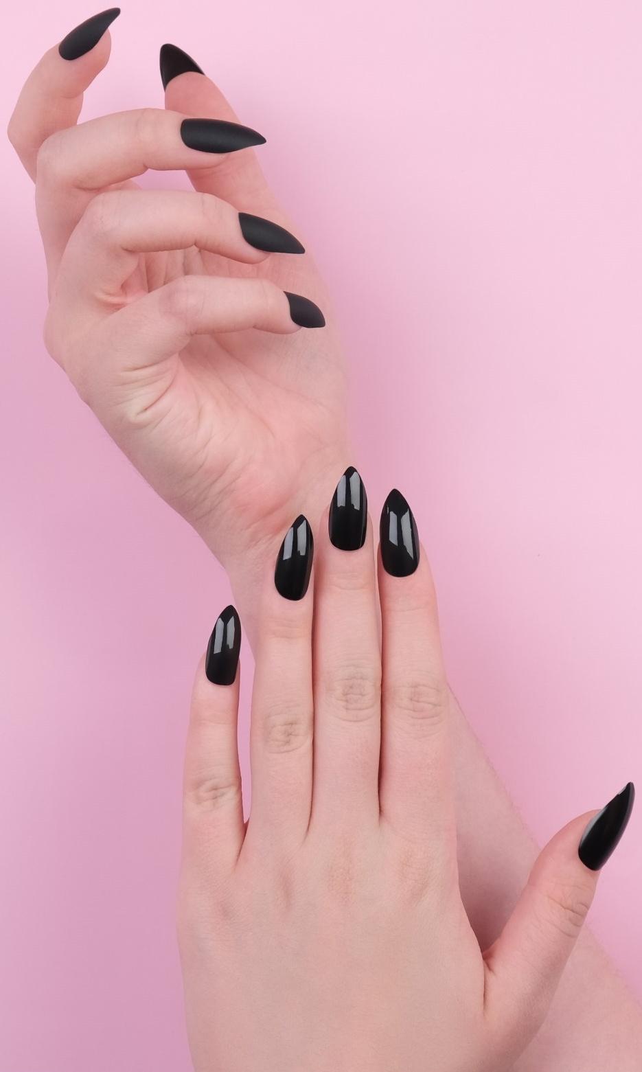 Накладные ногти, 24 шт, с клеевыми пластинами, форма миндаль, матовый/глянцевый, цвет чёрный