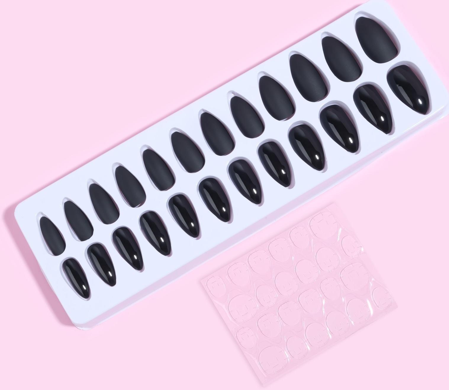 Накладные ногти, 24 шт, с клеевыми пластинами, форма миндаль, матовый/глянцевый, цвет чёрный