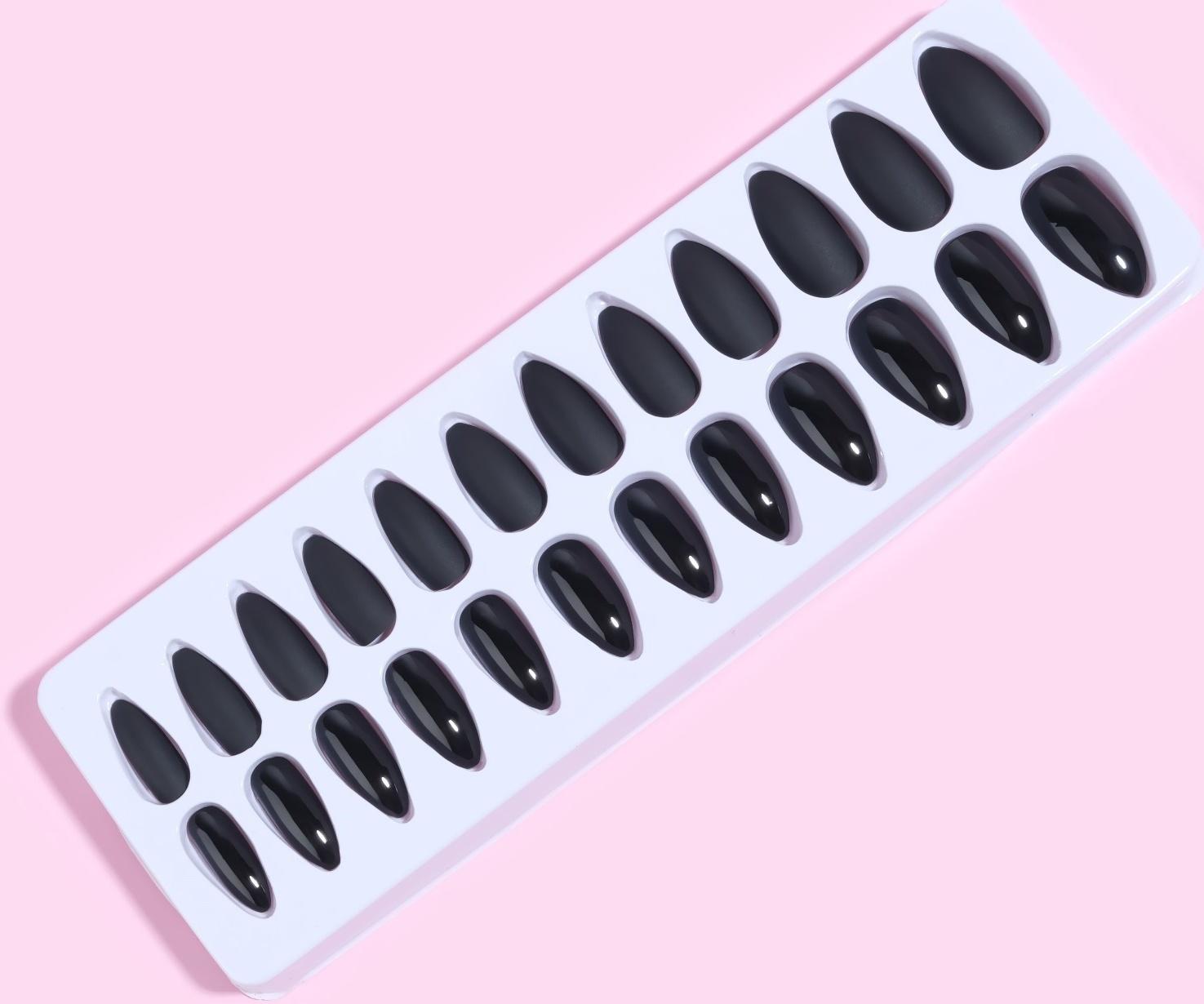 Накладные ногти, 24 шт, с клеевыми пластинами, форма миндаль, матовый/глянцевый, цвет чёрный