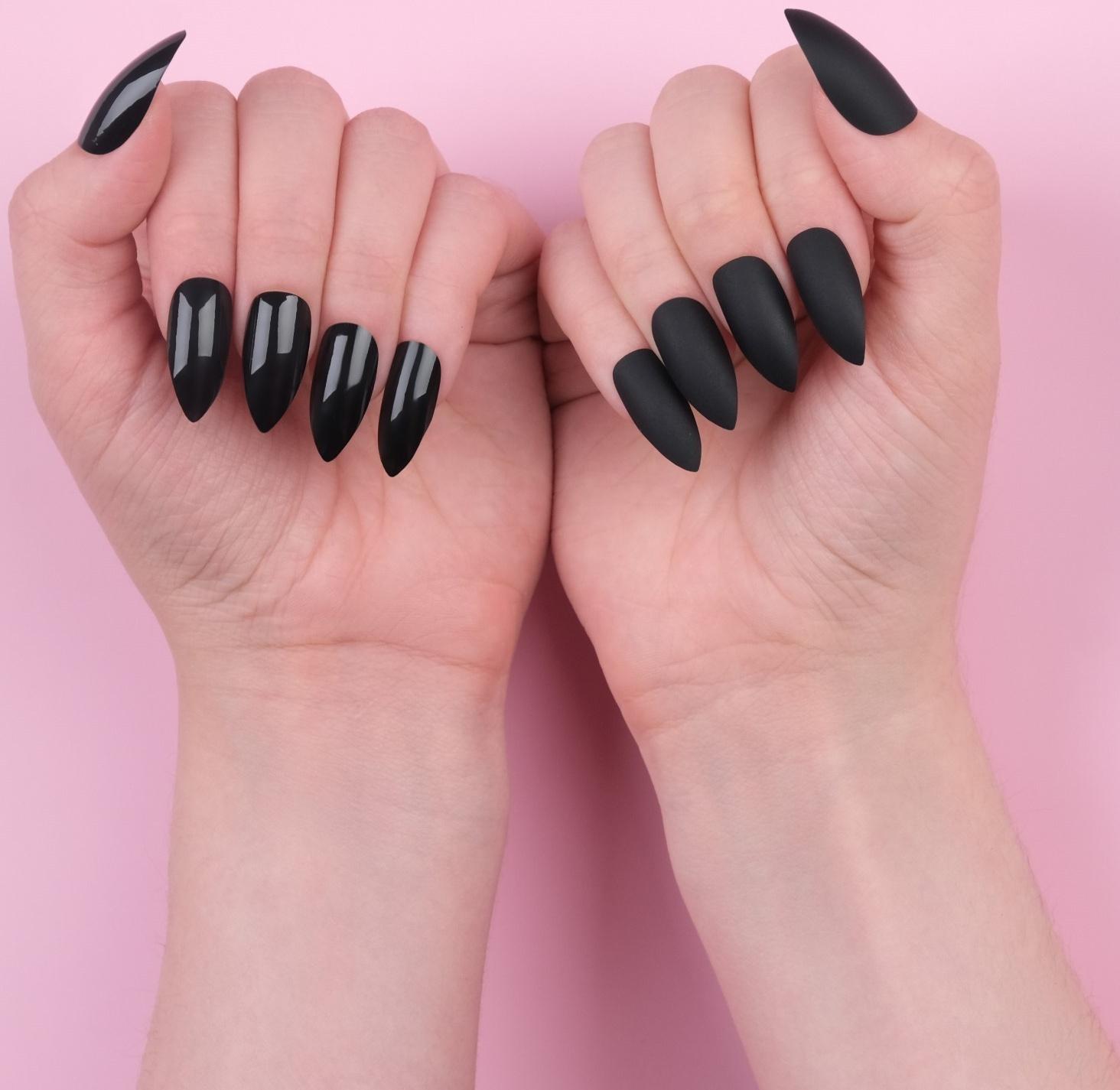 Накладные ногти, 24 шт, с клеевыми пластинами, форма миндаль, матовый/глянцевый, цвет чёрный