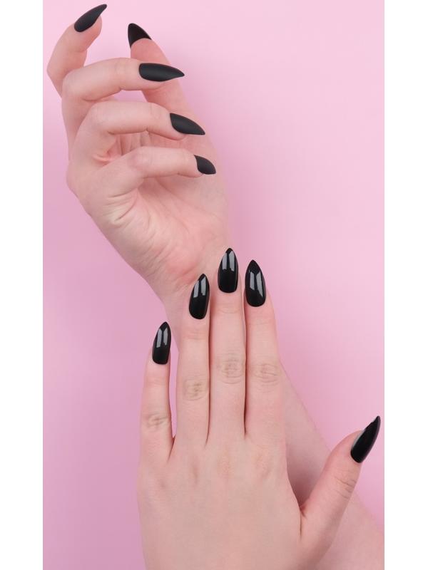 Накладные ногти, 24 шт, с клеевыми пластинами, форма миндаль, матовый/глянцевый, цвет чёрный