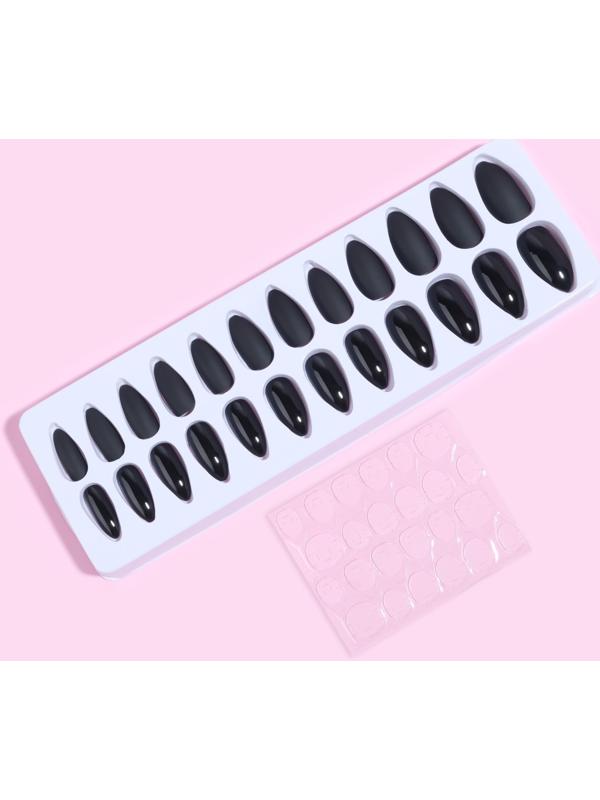 Накладные ногти, 24 шт, с клеевыми пластинами, форма миндаль, матовый/глянцевый, цвет чёрный