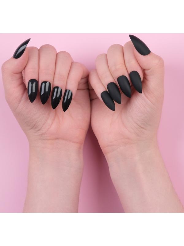 Накладные ногти, 24 шт, с клеевыми пластинами, форма миндаль, матовый/глянцевый, цвет чёрный