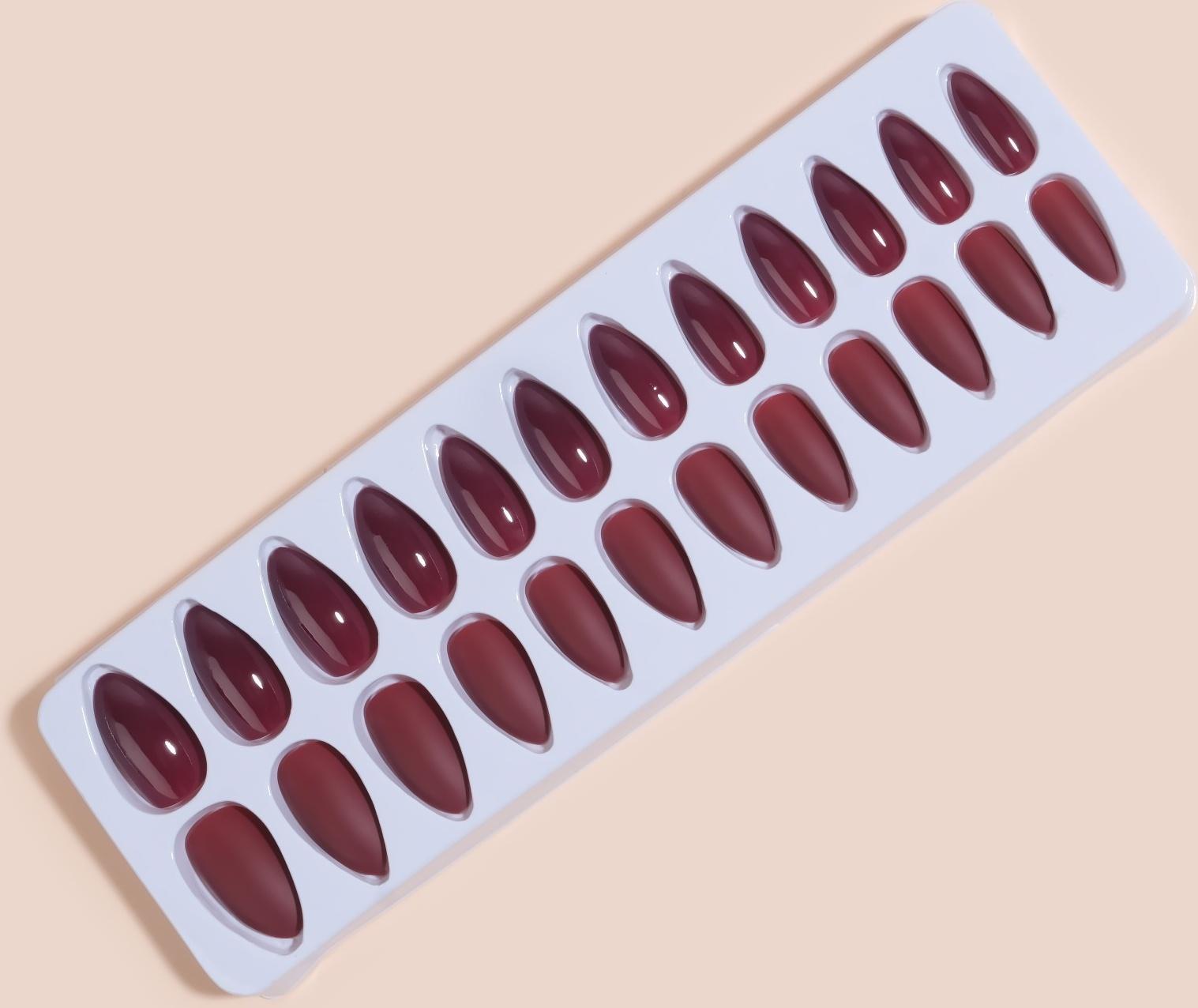Накладные ногти, 24 шт, с клеевыми пластинами, форма миндаль, матовый/глянцевый, цвет вишнёвый