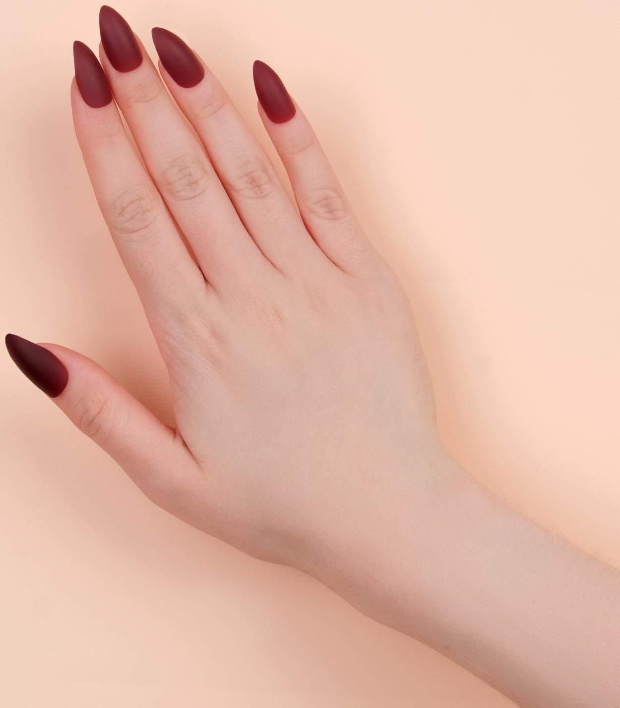 Накладные ногти, 24 шт, с клеевыми пластинами, форма миндаль, матовый/глянцевый, цвет вишнёвый