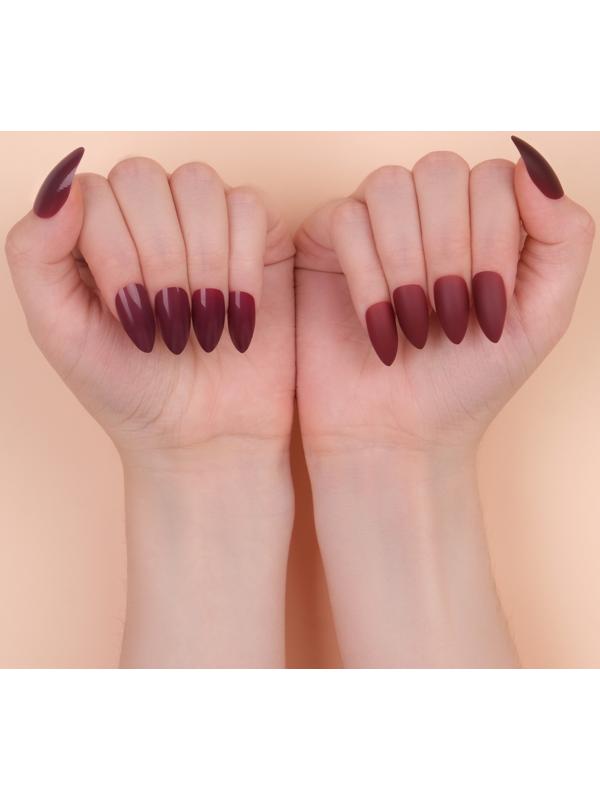 Накладные ногти, 24 шт, с клеевыми пластинами, форма миндаль, матовый/глянцевый, цвет вишнёвый