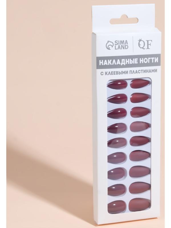Накладные ногти, 24 шт, с клеевыми пластинами, форма миндаль, матовый/глянцевый, цвет вишнёвый