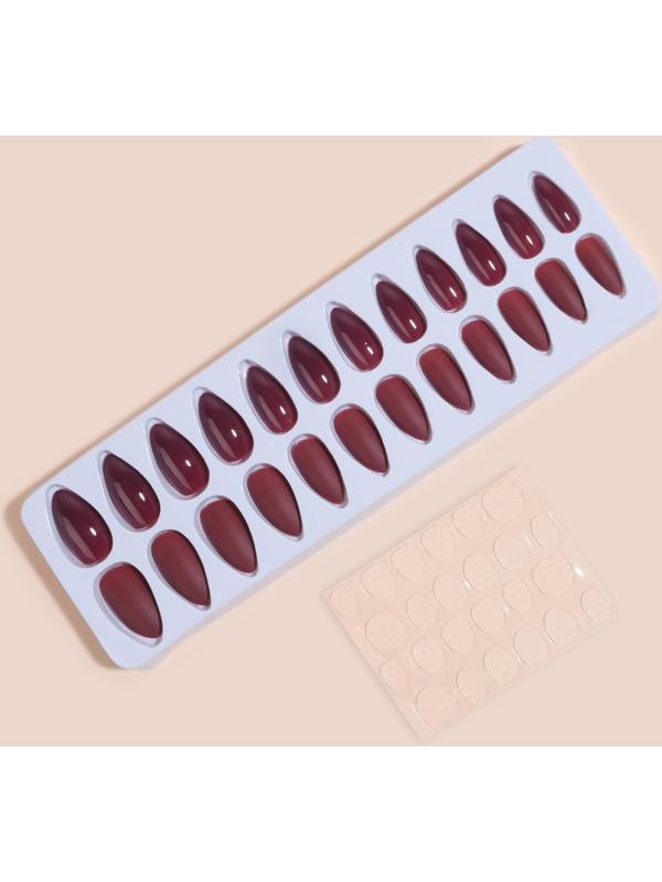Накладные ногти, 24 шт, с клеевыми пластинами, форма миндаль, матовый/глянцевый, цвет вишнёвый