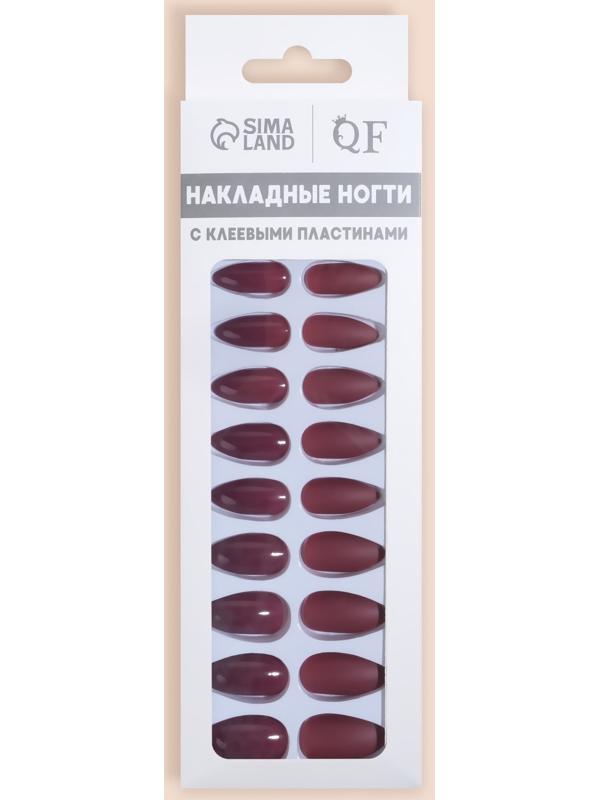 Накладные ногти, 24 шт, с клеевыми пластинами, форма миндаль, матовый/глянцевый, цвет вишнёвый