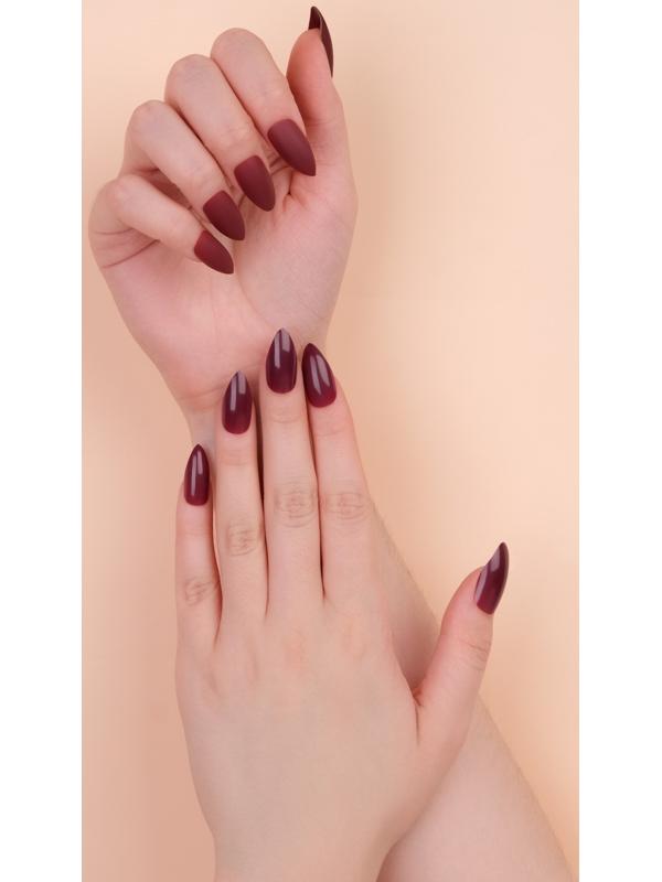 Накладные ногти, 24 шт, с клеевыми пластинами, форма миндаль, матовый/глянцевый, цвет вишнёвый