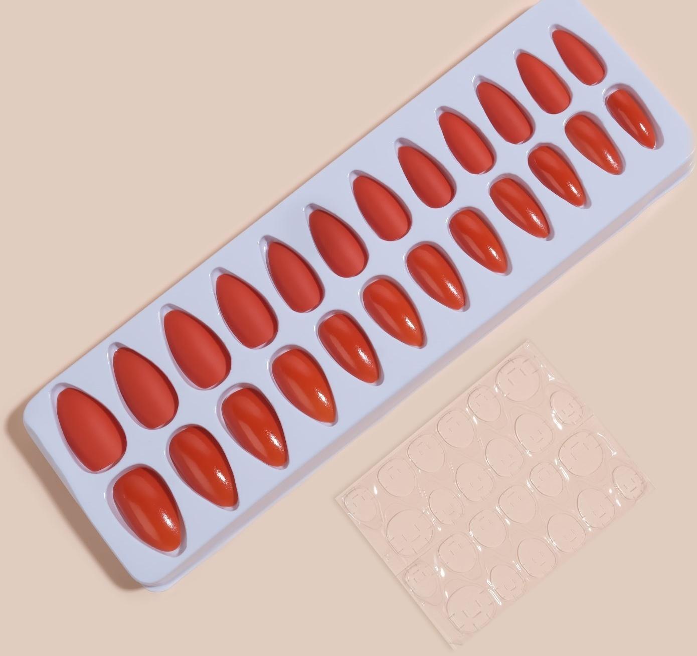 Накладные ногти, 24 шт, с клеевыми пластинами, форма миндаль, цвет коралловый